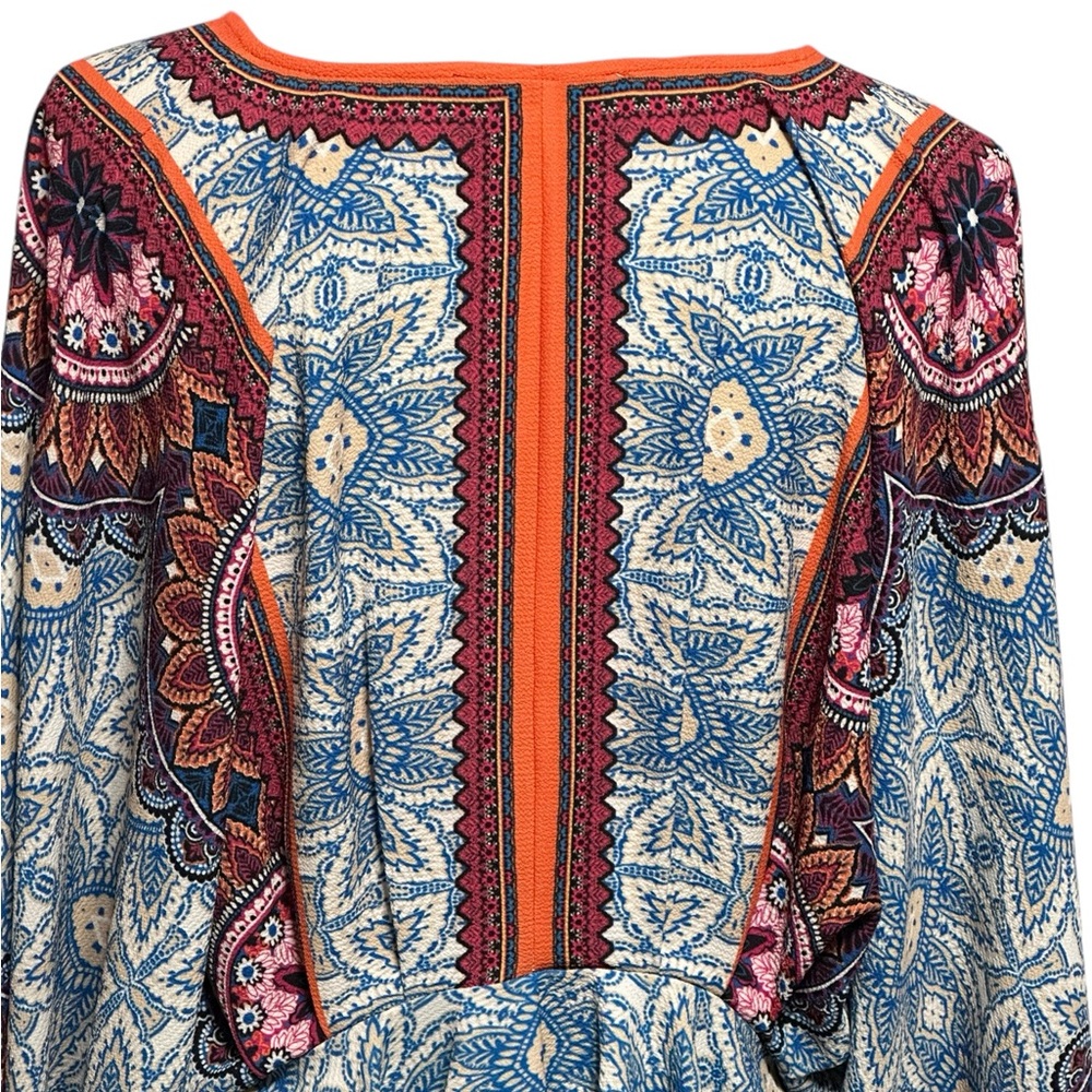 Flying Tomato Colorful Retro 3/4 Sleeve Peplum V-neck Top - Picture 12 of 12